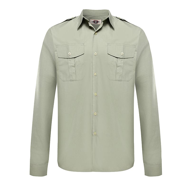 Military officer light green color two pockets epaulet long sleeves shirt