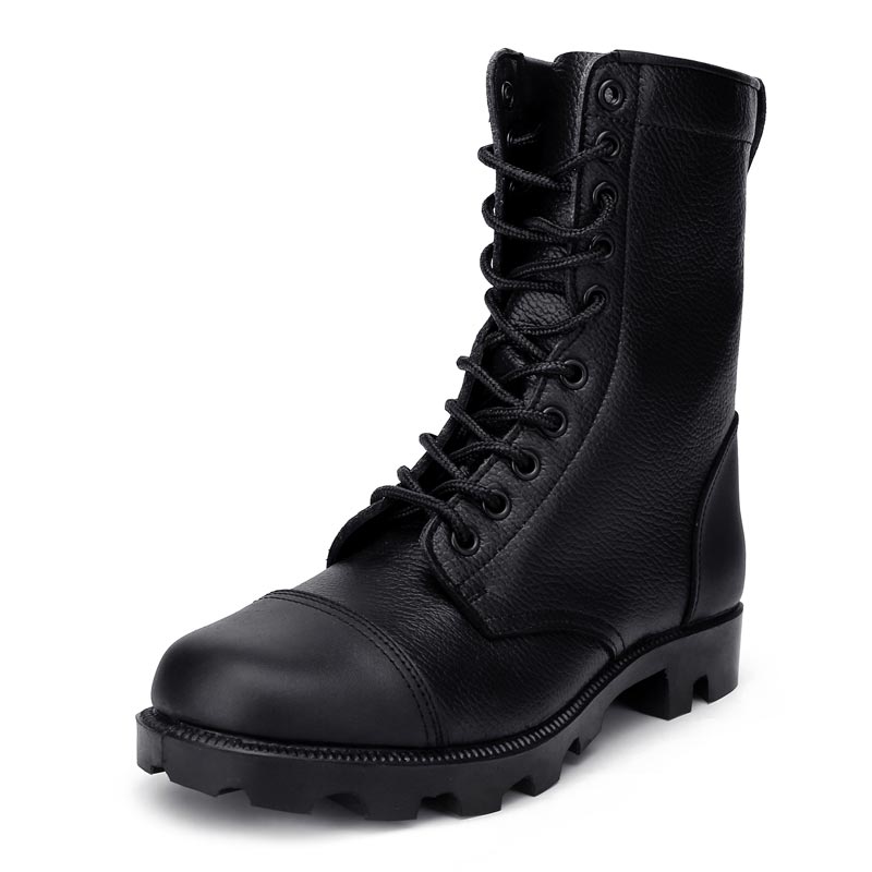 Black Embossed Leather Army Boots Military Boots Tactical Vulcanized ...