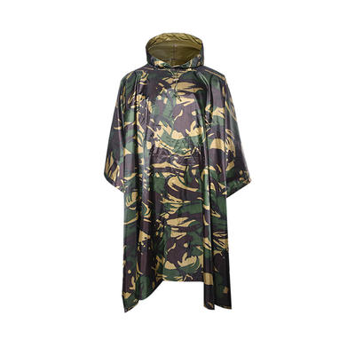 Military Outdoor Wooland Camouflage 190T Polyester 145*210cm PVC Coating Poncho or Raincoat PRXX01