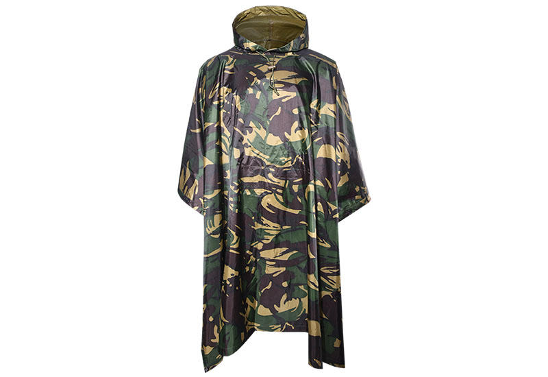 Military Outdoor Wooland Camouflage 190T Polyester 145*210cm PVC Coating Poncho or Raincoat PRXX01-1