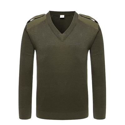 Military wool material V neck green pullover man sweater